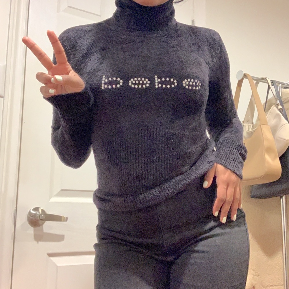 bebe fur-like soft touch turtleneck sweater